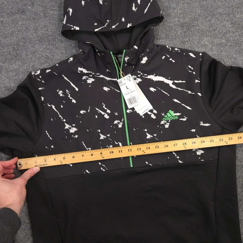 Adidas Hoodie Mens L Black White Splatter Cold RDY Half Zip Pullover‎ Golf Sport